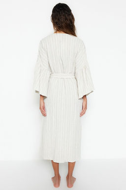 Ekru Kusakl? Maxi Dokuma Volanl? Keten Kar?s?ml? Plaj Kimono&Kaftan TBESS23KM00028 - Trendyolmilla фото 6