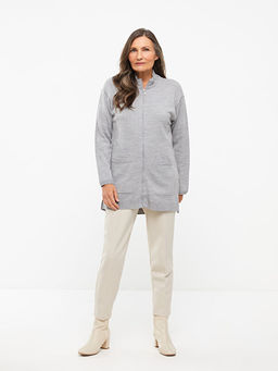 Dik Yaka D?z Uzun Kollu Kad?n Triko H?rka