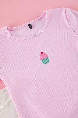 Ekru-Pembe 2li K?z Cocuk Pamuklu Crop K?sa Kol Orme T-Shirt TKDSS25TS00027 - Trendyolmilla фото 7