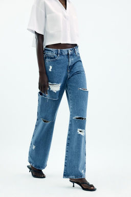 Z1975 STRAIGHT MID-WAIST JEANS WITH CUT OUTS AND RIPS - Zara фото 2