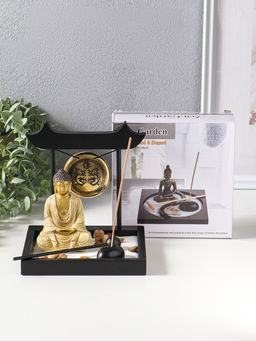 Сад Дзен "Будда в кремовом у гонга" песок+камни+аромапалочки 13,2х15х16 см