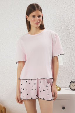 Trendyolmilla Gri Melanj Galaksi Desenli Baby Overlok Detayl? Sortlu Orme Pijama Tak?m? THMSS24PT00203 фото 17