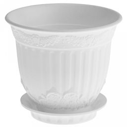 "Ландыш" Горшок для цветов пластмассовый 0,3л, с поддоном, д9см, h8см, резной орнамент, морозостойкий полипропилен, т.м. NECO (Россия)