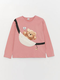 Bisiklet Yaka Bask?l? Uzun Kollu K?z ?ocuk Ti??rt