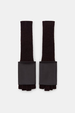 CONTRAST FAUX LEATHER MITTENS - Zara фото 3