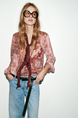 PRINTED BLOUSE WITH BOW - Zara фото 10