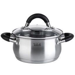 Кастрюля из нержавеющей стали Шелборн 1,5л, д16см, h8см, s0,6мм, дно s2,8мм, стеклянная жаропрочная крышка, стальной обод, пароотвод, силиконовые вставки черного цвета, капсулированное дно, полировка внешняя - матовая, внутренняя - зеркальная, мерн