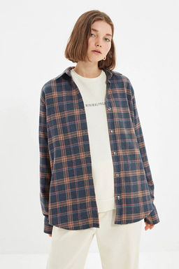 Lacivert Unisex Oversize __t__t Kapamal_ Oduncu Ekose G_mlek TMNAW22GO0745 - Trendyolmilla фото 2