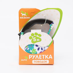 Рулетка с поводком-лентой, резиновая ручка, 5 м, вес животного до 15 кг, цветы - Пижон фото 4