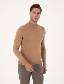 Camel Slim Fit Yar_m Bal_k__ Yaka Basic Triko Kazak - Pierre cardin фото 3
