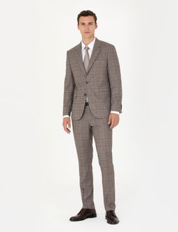 A__k Kahverengi Slim Fit Ekose Tak_m Elbise