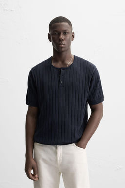 BUTTON-NECK KNIT T-SHIRT - Zara фото 3
