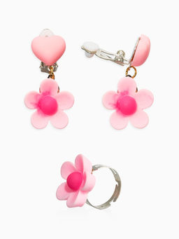 Набор детских украшений "Выбражулька" цветок, 4 предмета: клипсы, кольцо, бусы, браслет