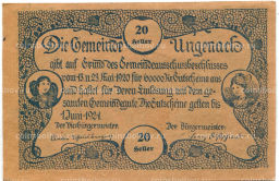 Банкнота 20 геллеров 1920 года Австрия Унгенах (нотгельд)
