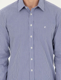 Темно-синяя рубашка узкого кроя из хлопка в полоску - Cacharel фото 6