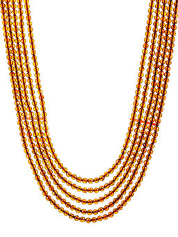 Колье Карамель пятирядная из натурального огранёного янтаря коньячного цвета