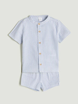 K?sa Kollu ?izgili G?mlek ve ?ort 2li