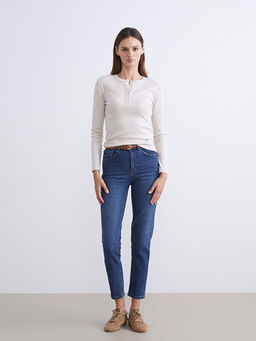 Beli Kemerli Mom Fit Kad?n Jean Pantolon