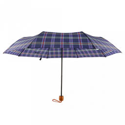 Зонт механический Шотландка плащевка, 8 лучей, д/купола 94см, 3 сложения, 24см в сложенном виде, пластмассовая ручка, фиолетово-зеленый, 210гр (Китай) - Домашняя мода фото 2