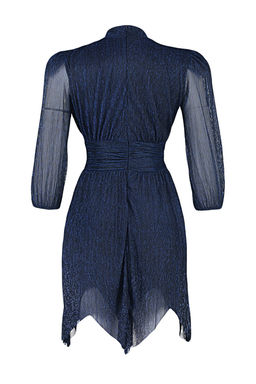 TRENDYOLMILLA Koyu Lacivert Par?lt?l? Orme K?sa S?k Abiye Elbise TPRAW23EL00304  фото 8