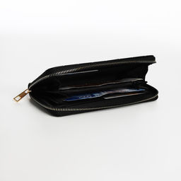 Кошелёк на молнии, большой, четыре отделения, чёрный
