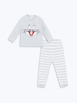 Bisiklet Yaka Bugs Bunny Bask?l? Erkek Bebek Pijama Tak?m?