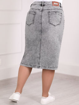 Юбка джинсовая серая на пуговицах спереди - Almond фото 7