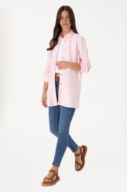 Kad_n A__k Pembe Dokuma Tunik G_mlek