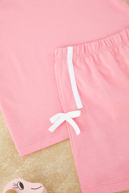 Pembe K?z Cocuk %100 Pamuk Kurdele Detayl? K?sa Kol Orme Pijama Tak?m? TKDSS25PT00038 - Trendyolmilla фото 3