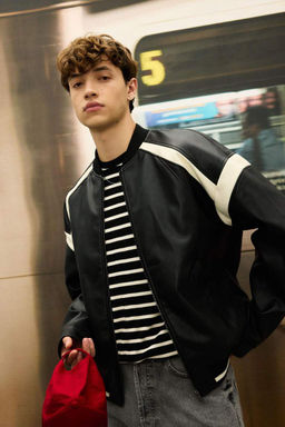 Полосатая футболка из плотной ткани с короткими рукавами и круглым вырезом Comfort Fit - Defacto фото 10