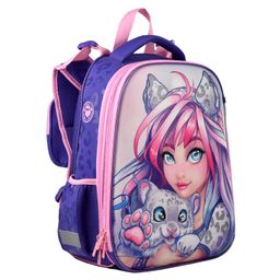 Ранец школьный Феникс+ арт.62991/ 4 ДЕВУШКА С БАРСОМ (27х37х13 см, полиэстер, ЭВА-панель, сублимацио