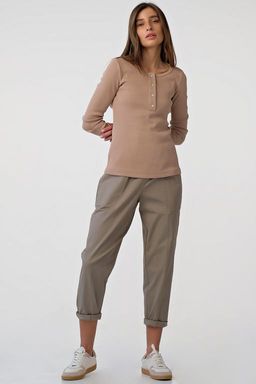 Лонгслив трикотажный с пуговицами из хлопка бордовый - Fly фото 21