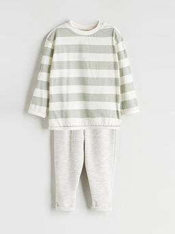 Bisiklet Yaka ?izgili Erkek Bebek Ti??rt ve Pantolon 2li