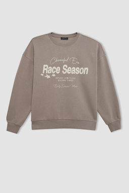 Толстовка из плотной ткани свободного кроя с круглым вырезом и принтом - Defacto фото 7