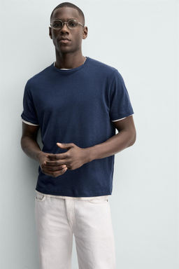 CAMISETA LINO - ALGOD?N / Azul - Zara фото 6