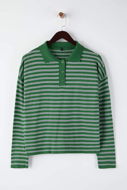 Wardrobe Essentials Yesil Premium Iplik/Ozel Iplikli Genis Kal?p Cizgili Triko Kazak TWOAW26KZ00195