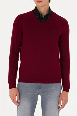 U. S. Polo Assn Мужской бордово-красный базовый свитер - U.s. polo assn фото 6