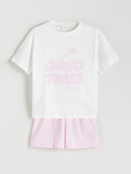 Bisiklet Yaka K?z ?ocuk ?ortlu Pijama Tak?m?