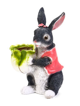 Садовая фигура из полистоуна Зайчик с капустой, 18?17?31 см, с кашпо