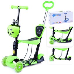Самокат 3-х кол., зелёный, светящиеся колёса, PVC, ABEC 7, в коробке