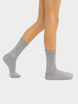 Цена за 5 пар! Теплые Носки детские в светло-сером цвете с ажурным рисунком