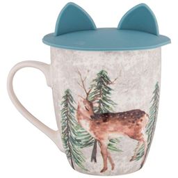 КРУЖКА С СИЛИКОНОВОЙ КРЫШКОЙ ЛЕСНАЯ СКАЗКА ОЛЕНЕНОК 360 МЛ, СИНЯЯ