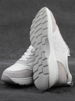 03-YC527-2 WHITE/GRAY Кроссовки женские (натуральная кожа)