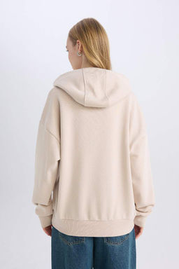 Женская бежевая крутая толстовка свободного кроя с капюшоном и принтом - Defacto фото 5
