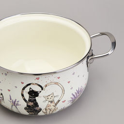 КАСТРЮЛЯ AGNESS ЭМАЛИРОВАННАЯ СО СТЕКЛЯННОЙ КРЫШКОЙ СЕРИЯ LAVANDER CATS, 2,8 Л ДИА. 20СМ  фото 7