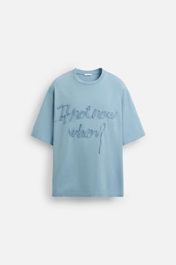 T-SHIRT WITH RAISED SLOGAN - Zara фото 6