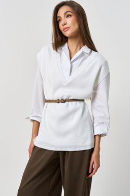 Жилет вязаный оверсайз с разрезами по бокам белый