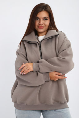Толстовка женская из футера начес Комфорт серо-коричневый макси