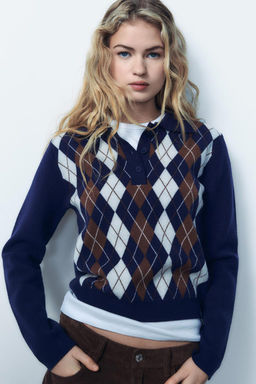 ARGYLE JACQUARD POLO SWEATER - Zara фото 2
