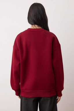 Bordo Ekose Nak?sl? Oversize Kal?n Ici Polarl? Orme Sweatshirt TWOAW26SW00231 - Trendyolmilla фото 4